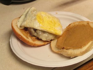 Peanut butter, fried egg cheeseburger = birthday happiness.